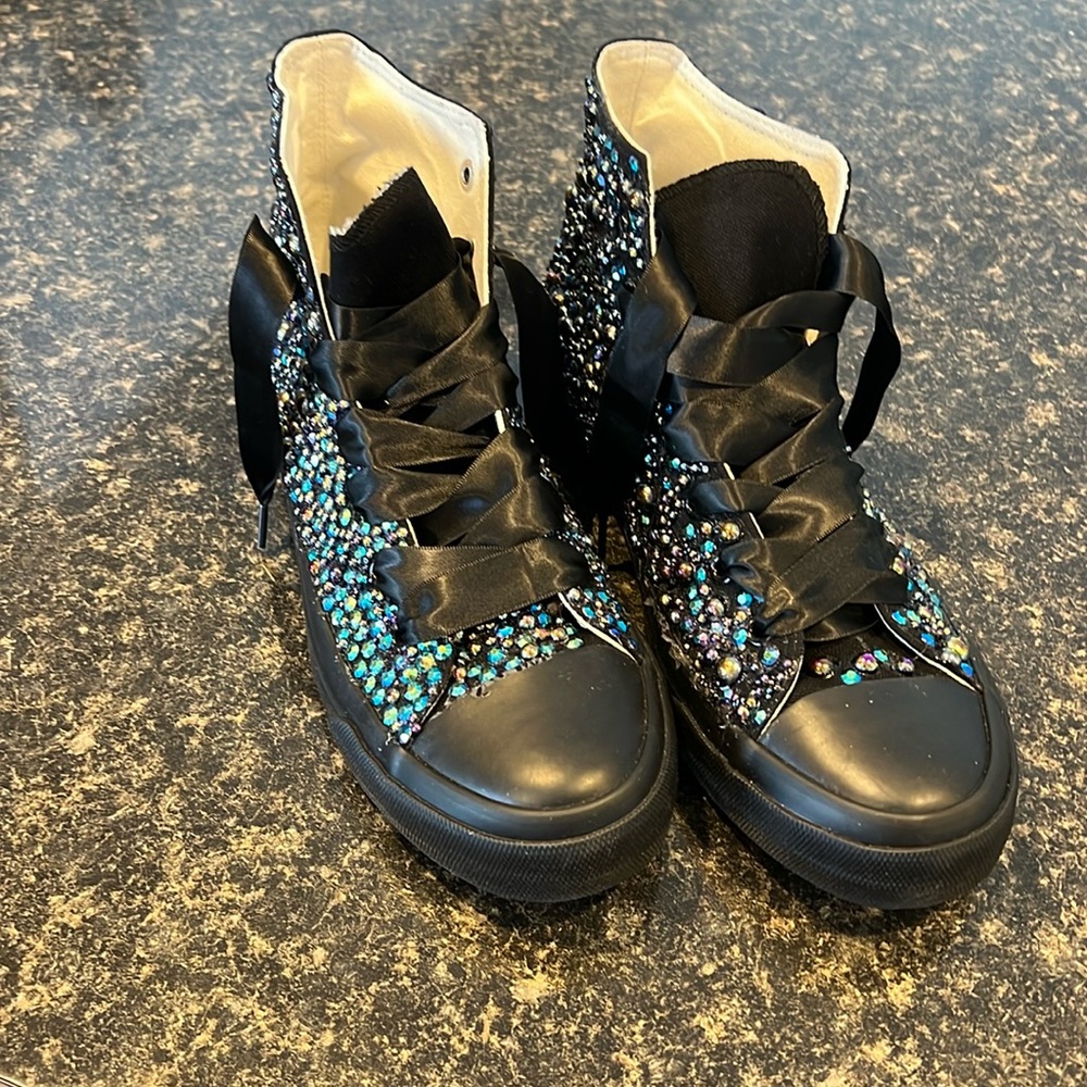 Custom bling black high top shoes